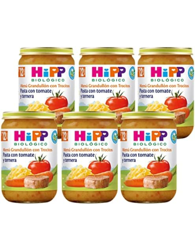 Pack 6 Tarritos Bio Hipp Pasta con Tomate y Ternera 220g