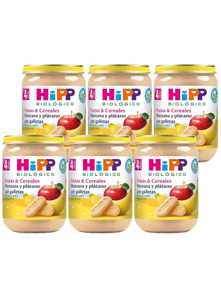 Pack 6 Uds. Tarrito De Manzana Y Plátano Con Galletas Bio 190 g  de Hipp