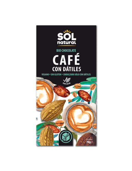 Tableta Chocolate Café con Dátiles Bio 70 g Solnatural