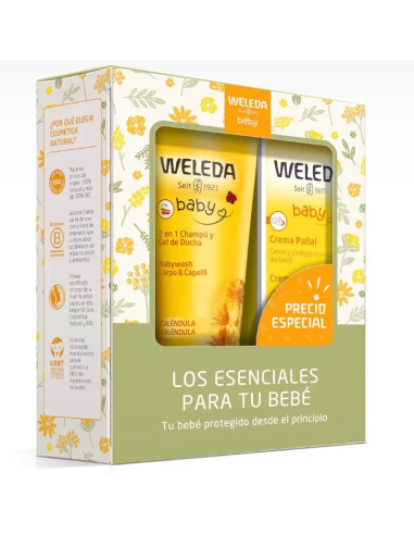 Set TOP BEBÉ. Los 2 top ventas de la línea Caléndula de Bebé Crema Pañal 75ml + Champú y Gel de Ducha 200ml. de Weleda