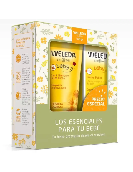 Set TOP BEBÉ. Los 2 top ventas de la línea Caléndula de Bebé Crema Pañal 75ml + Champú y Gel de Ducha 200ml. de Weleda