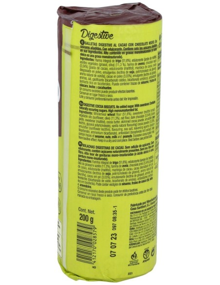 Galletas Integrales Cacao 0% Azucares 200Gr. de Santiveri