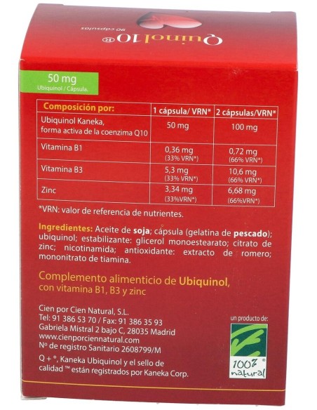 Quinol 10 50Mg. 90Cap. de Cien Por Cien Natural